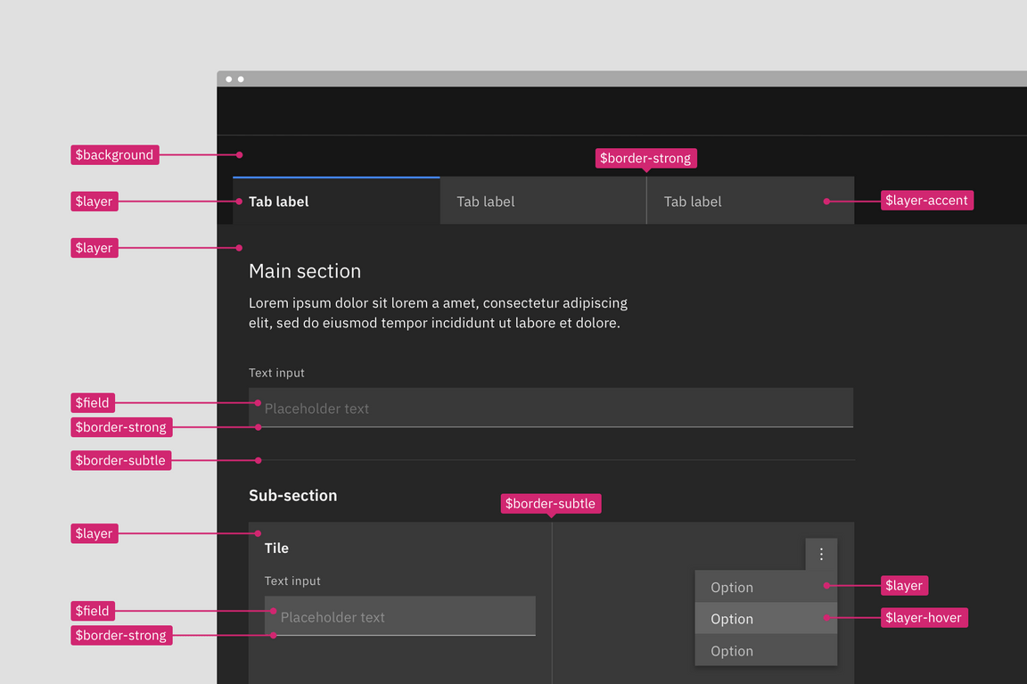 In context contextual token example in the Gray 100 theme